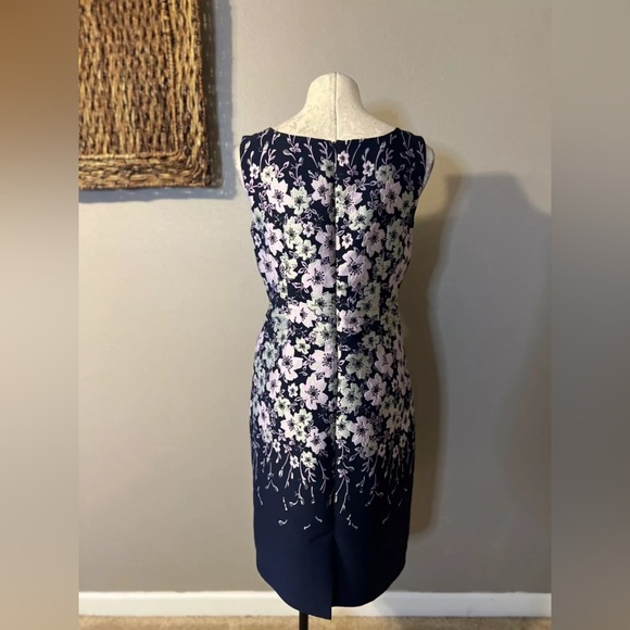 Talbots Floral Embroidered Sheath Dress Sz 6 Navy Blue Shimmer Evening - Picture 3 of 7